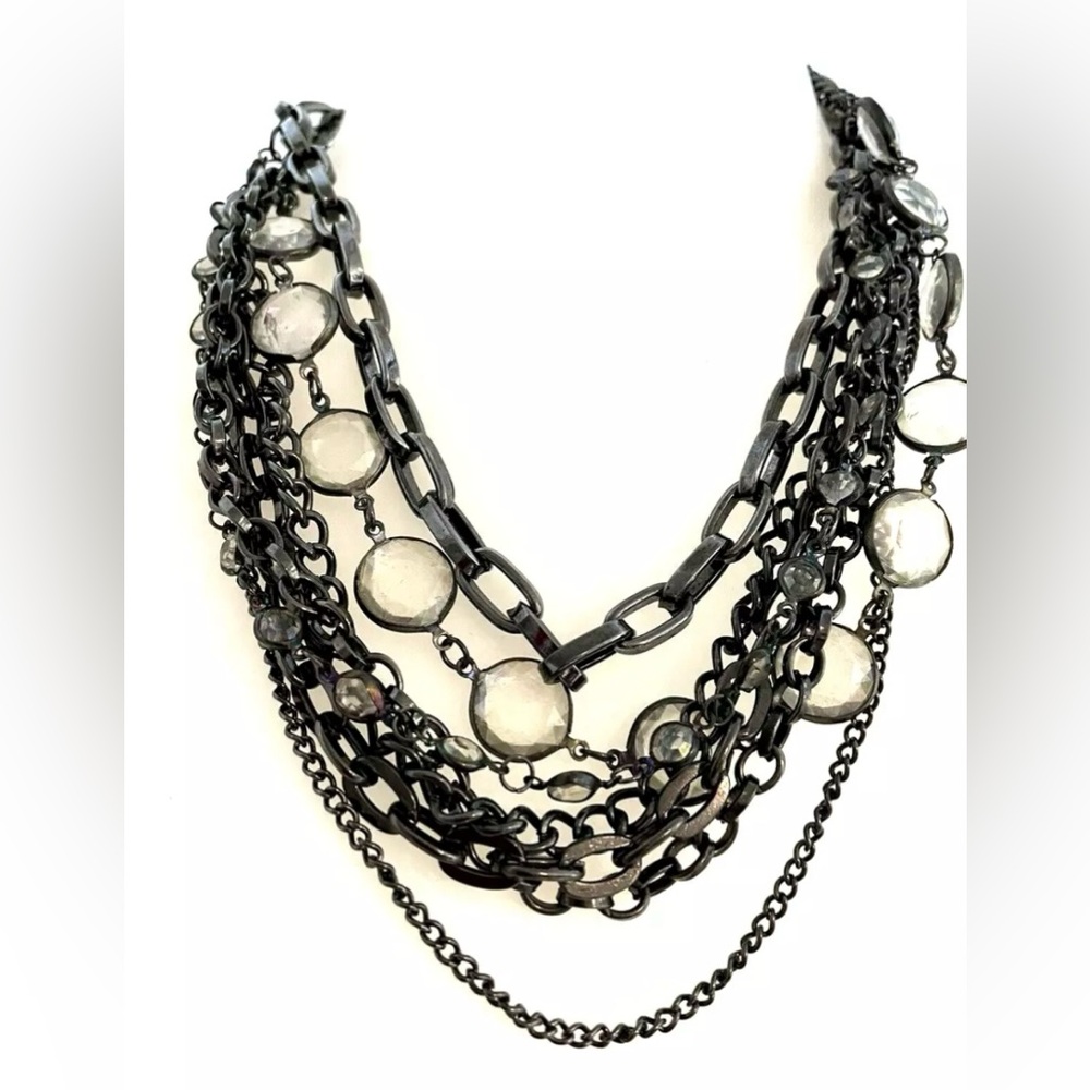 Vera Wang Multi Layered Heavy Strand Necklace - Crystals & Black Steel 80's Vibe